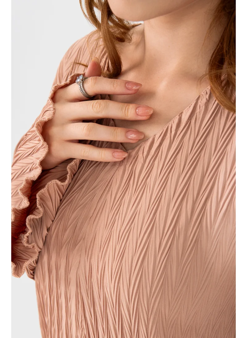 Ophelia  Women’s Pleated Dress – Elegant Salmon Maxi Dress with Flowy Fabric for Casual & Occasion Wear for Women | Best Price UAE